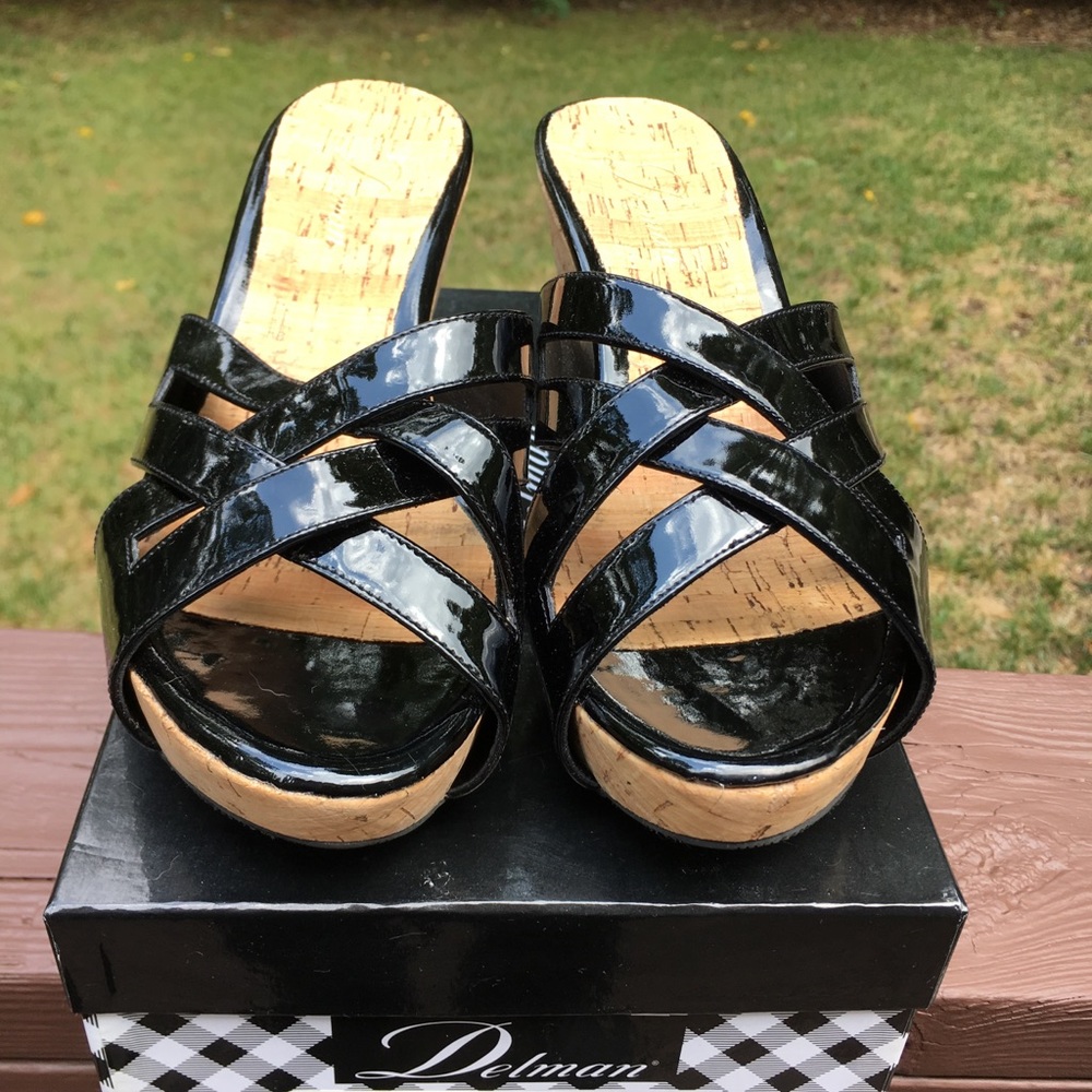 Delman Black Patent Sandals